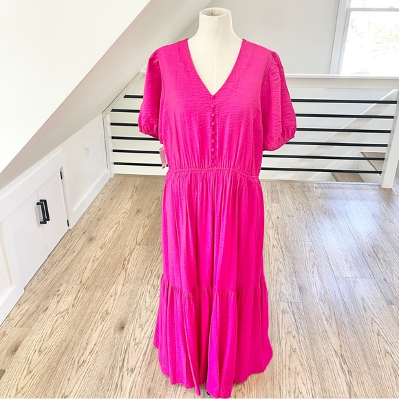 NWT XXL Nine West hot pink midi / maxi dress with pockets - Picture 5 of 8